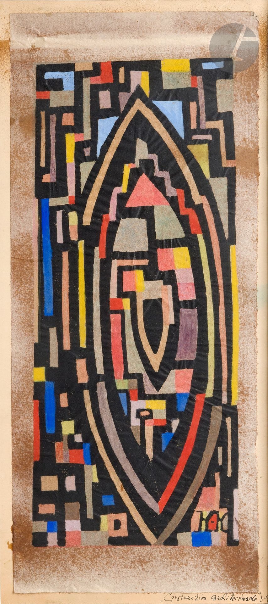 Jeanne Freundlich KOSNICK-KLOSS [franco-allemande] (1892-1966)
Construction architecturale
Gouache.
Monogrammée et titrée en bas à droite.
(Feuille oxydée).
45,5 x 19,5 cm