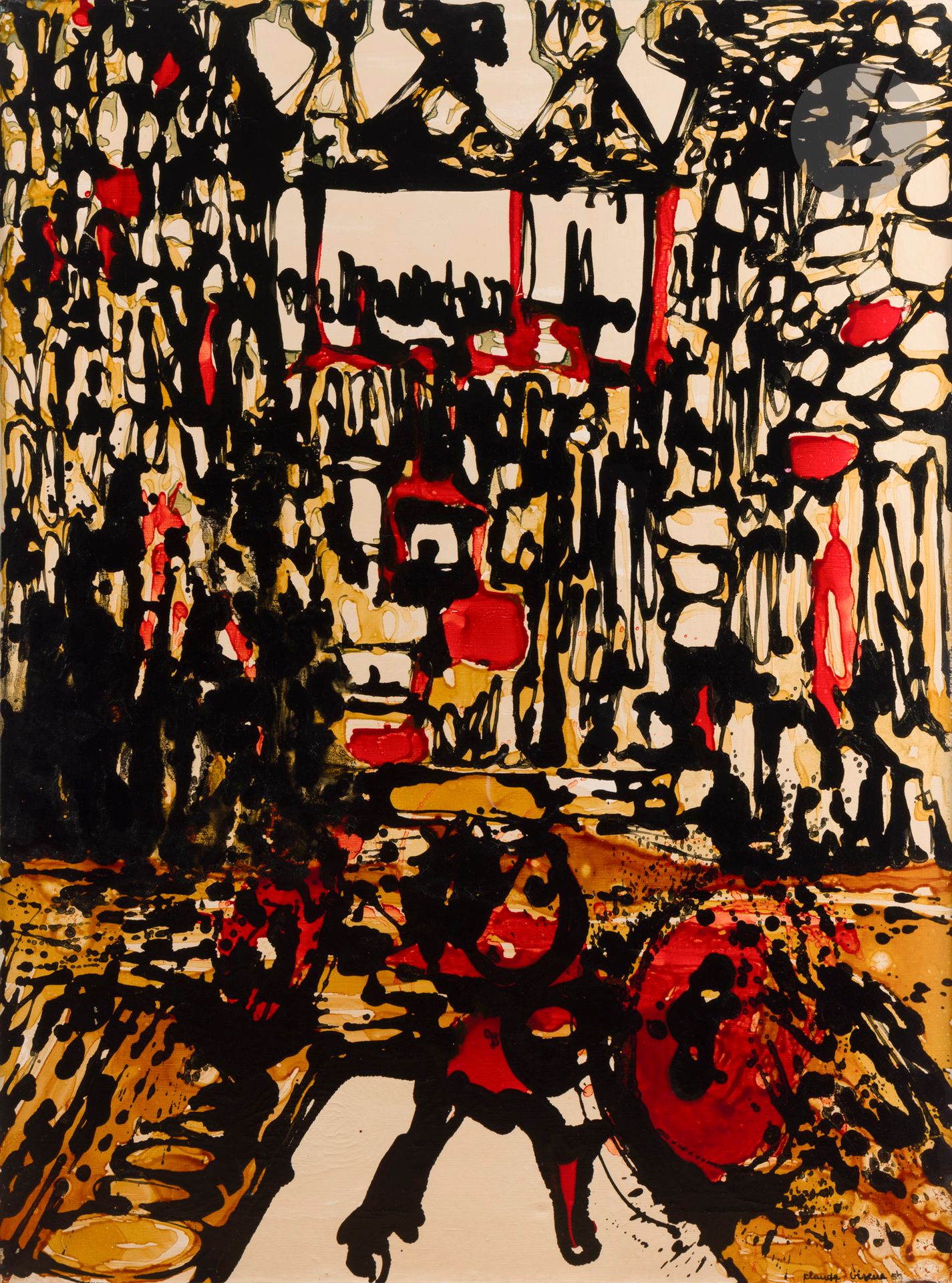 Claude VISEUX (1927-2008)
Haltérie - Haltérophile, 1957
Huile sur toile.
Signée et datée en bas à droite.
Signée, datée et titrée au dos.
(Accident dans l'angle inférieur droit).
130 x 97 cm

Provenance : 
Vente Mes Calmels-Cohen, 24 novembre 2002, n° 285.

Nous remercions Monsieur François Viseux d'avoir confirmé l'authenticité de cette oeuvre.