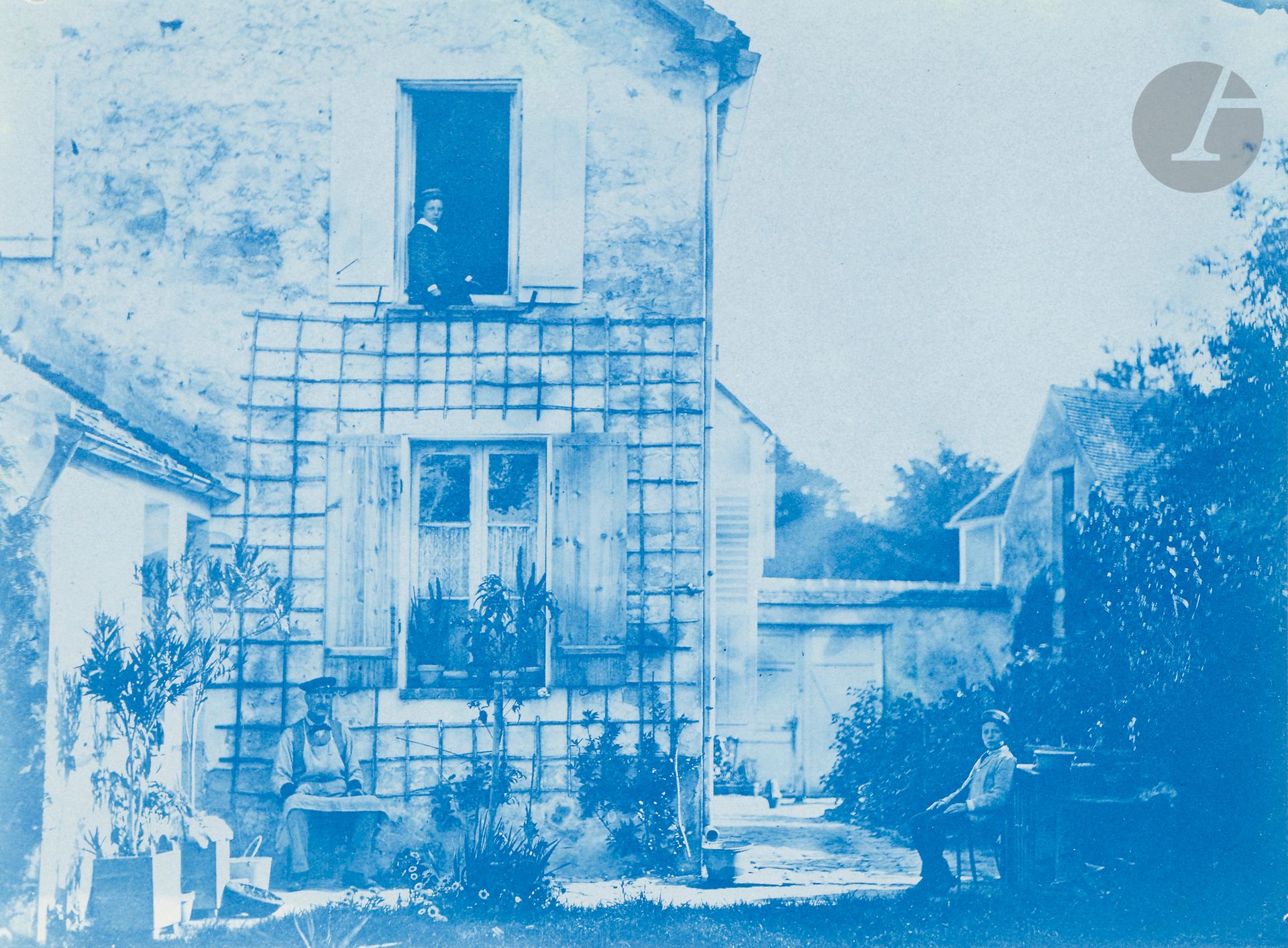 Amateur photographer 
Personal album by Fernand Pérès presented to his cousin Delphine Delorme, 1876-1888. 
Château de Fontainebleau. Carp pond. Jardin de Diane. Reproductions of works of art. Avon. Seminary. Changis viaduct. Chapel of Notre-Dame Du Bon Secours. Fontainebleau forest. Mail Henri IV. Military camp. Avon boundary. Banks of the Seine. Valvins. Paris. Municipal school, quai d'Anjou. Town hall. Morgue. Notre-Dame de Paris. Pont Saint-Louis. Pont d'Arcole. Pont-Marie. Saint-Gervais church. Quai des Célestins. Avenue Maria market. Port Saint-Paul. Pont Sully. Hôtel Lambert. Palais Bourbon. Construction of the Eiffel Tower. Trocadero Gardens. Auteuil. Railway viaduct. Swan Island. Billancourt bridge. Sèvres bridge. Suresnes bridge. Portrait of Émile Jacques Pérès. Charles, Jules and Fernand Pérès. Reproduction of a print by Eugène Pirou of the École des Mines class of 1888 (which included Charles Pérès). Reproductions of paintings. 
Oblong in-4 album in half morocco with corners, titled on the spine "F. Pérès - Album - 1888", initials "D.D. (Delphine Delorme) on the first cover, consisting of 94 albumen prints and 6 cyanotypes, inserted by the corners into the leaves. Some dates in the negatives and numerous handwritten annotations and dates on the mounts. Dedication in ink: "To my cousin Delphine Delorme. Hommage affectueux. F. Pérès" at the beginning of the volume. 
Sizes: 5 x 8 to 12 x 17 cm