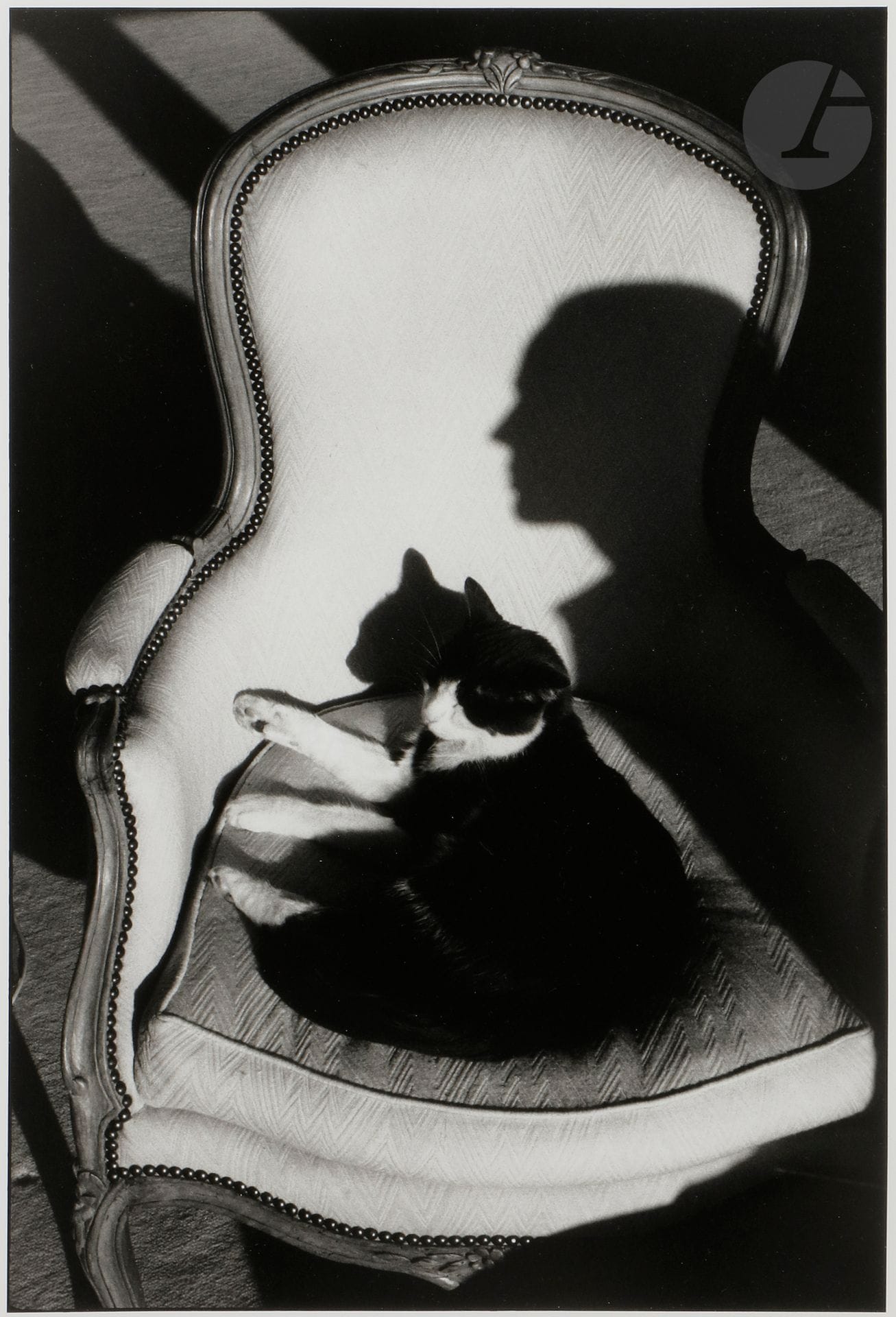 Henri Cartier-Bresson (1908-2004)
Notre chat Ulysse et l’ombre de Martine, 1989.
Épreuve argentique (c. 1990), signée et dédicacée à l’encre dans la marge en bas à droite. 
Image : 36 x 24 cm - Feuille : 40 x 30 cm - cadre

Bibliographie : 
Patrick Roegiers, Le Monde, « Les 150 ans de la photographie. L’empreinte de la mémoire », 12 octobre 1989, p. 41.