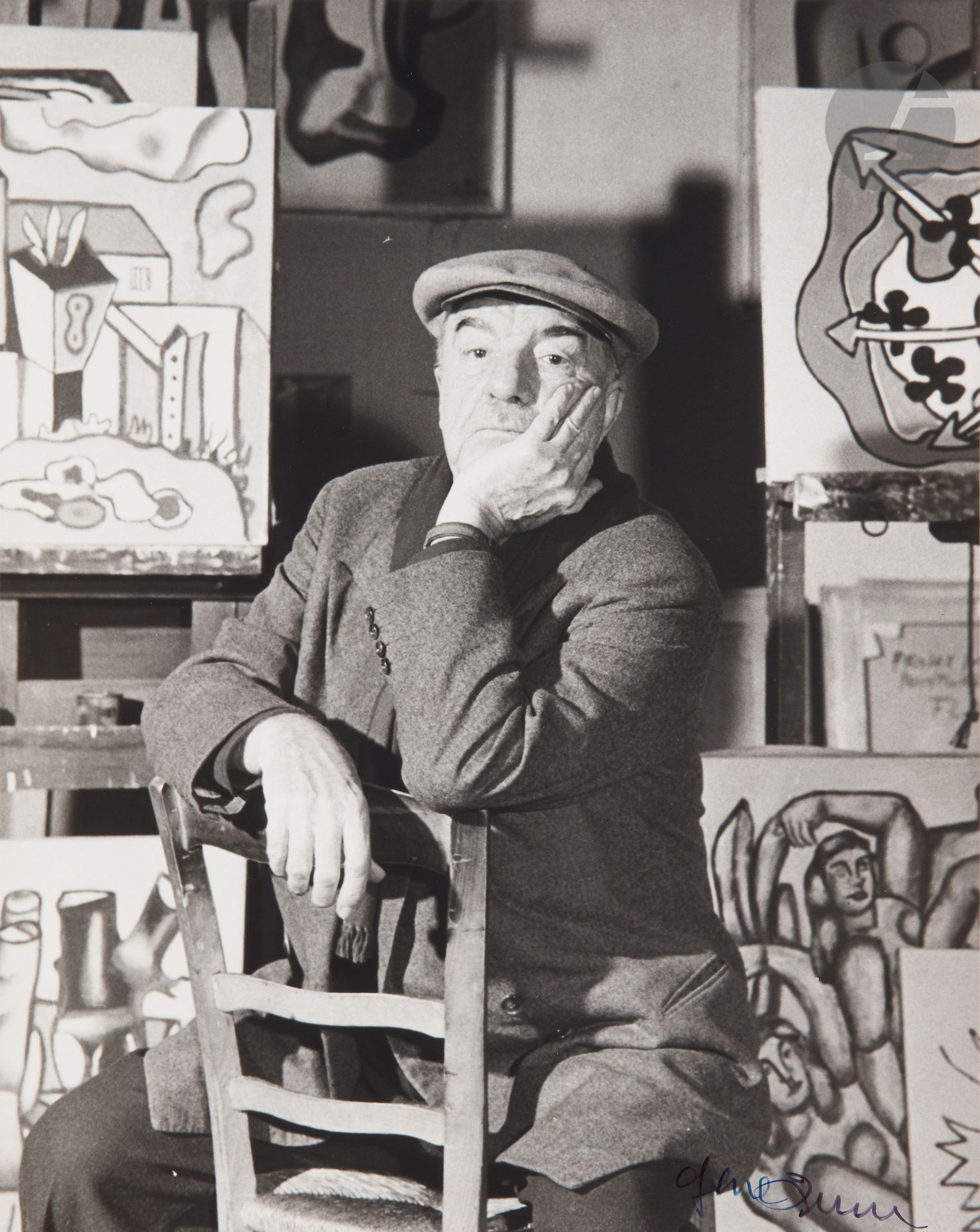 Gene Fenn (1911-2001) 
Fernand Léger, c. 1950. 
Épreuve argentique (c. 1980), signée à l’encre en bas à droite. Tampon « Gene Fenn » au verso. 
Image : 28,8 x 23 cm - Feuille : 30,4 x 23,8 cm 

Provenance : 
Collection Gene Fenn.