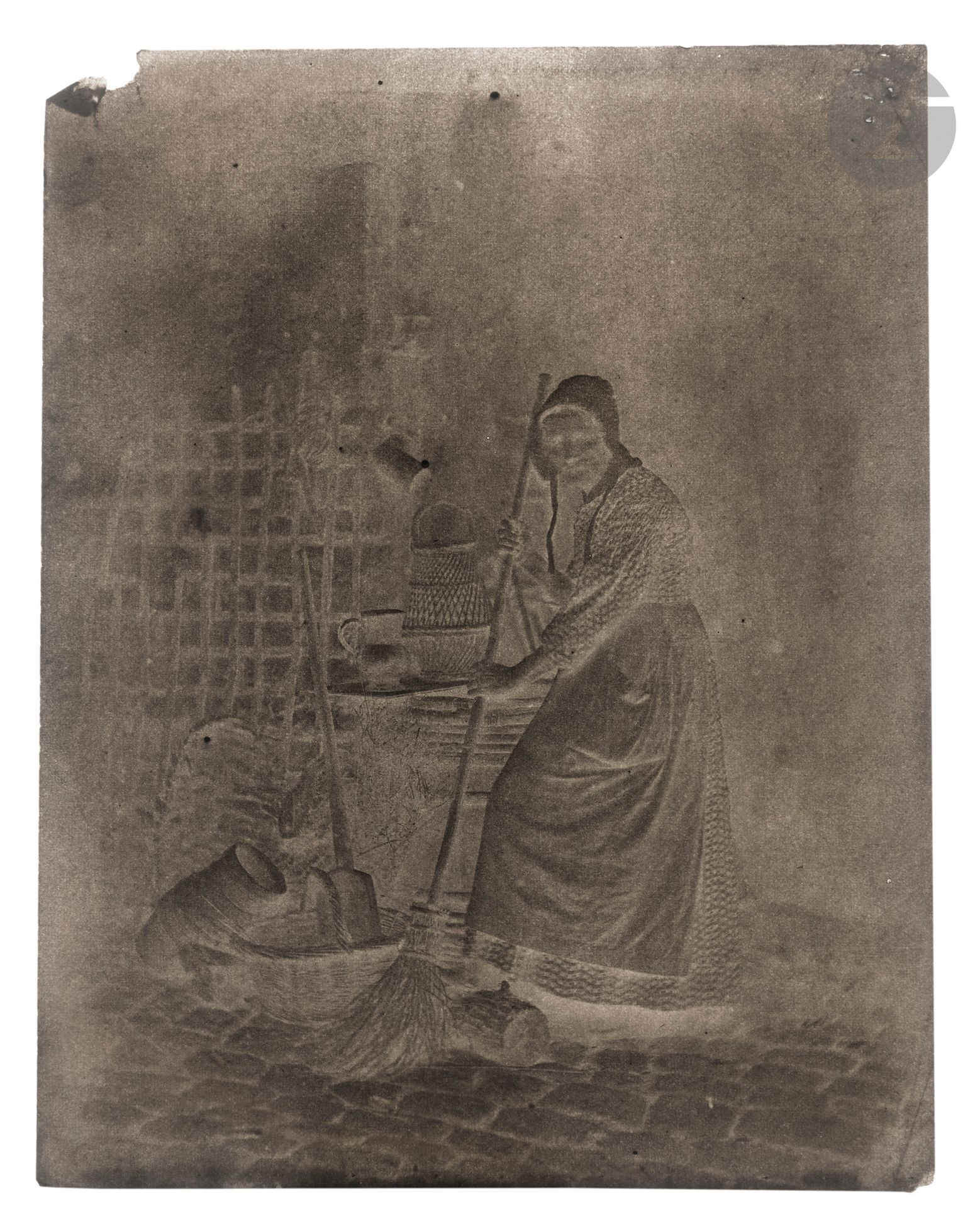 Louis Humbert de Molard (1800-1874)
Peasant Woman with Broom. Portrait of a man with a cap. Argentelle, c. 1848.
Two paper negatives. 
17.5 x 13.5 cm

Provenance :
François Lepage Collection, Paris.