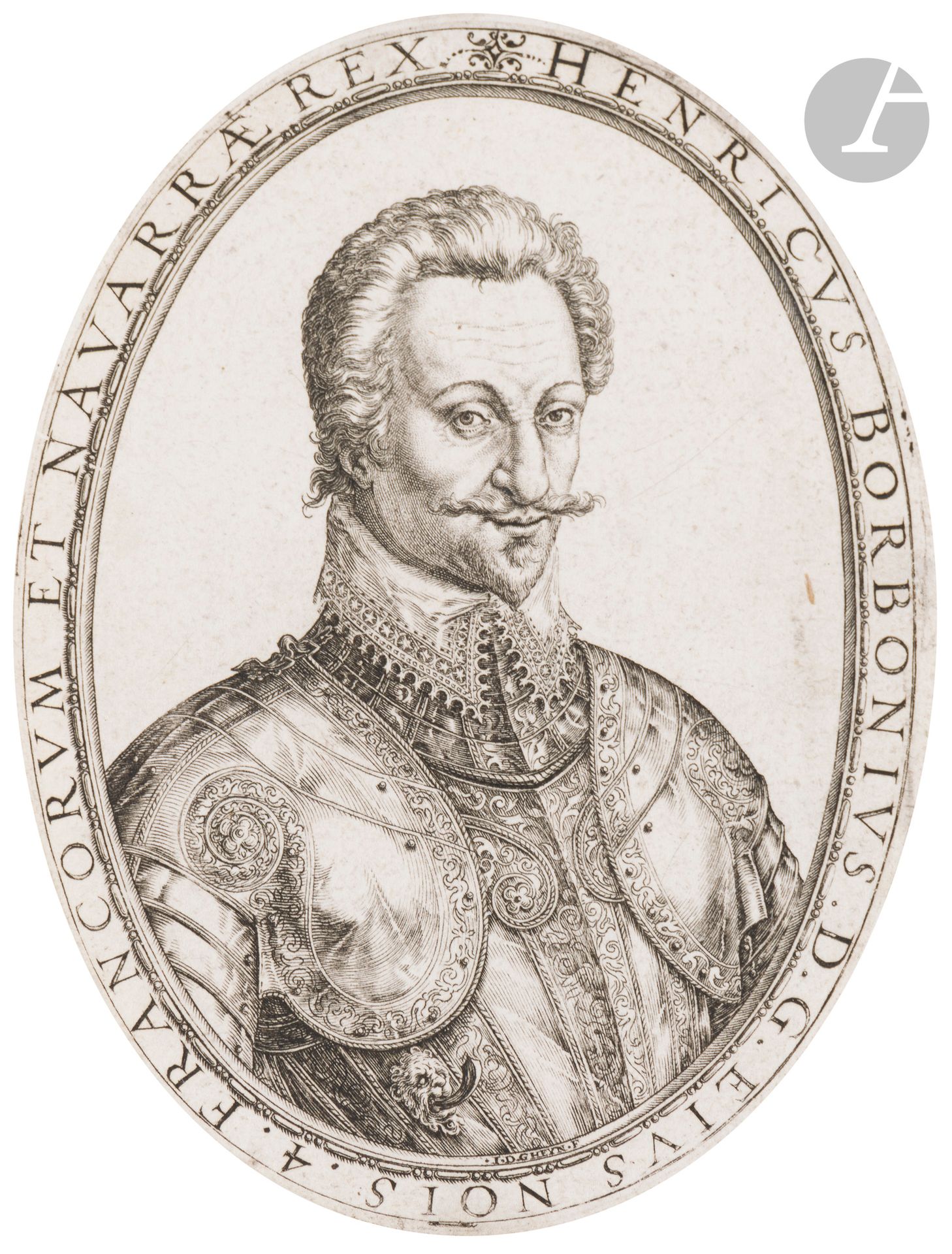 Jacob de Gheyn II (1565-1629)
Henri IV. Burin. 74 x 100. New Hollstein 247. Belle épreuve sur vergé mince, rognée à l’extérieur de la bordure ovale. Petite amincissure en pied, visible par transparence. Ex-coll. P. Lallier (Lugt non décrit).