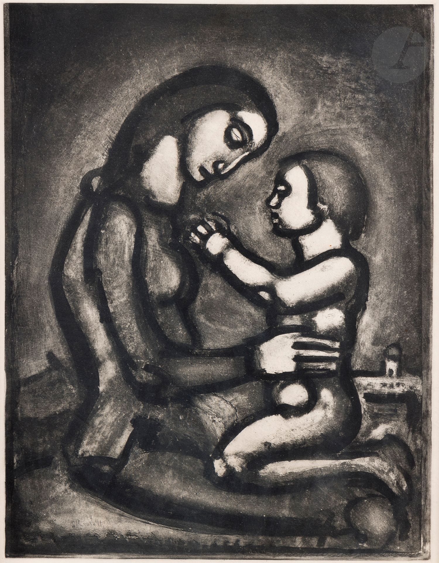 Georges Rouault (1871-1958)
Belle Matribus Detestata. (Pl.XLII pour le Miserere).1927 Héliogravure. À vue : 485 x 620. Chapon et Rouault95. Épreuve sur vergé crème. Déchirure verticale de 25 mm au centre de la marge supérieure. Marges. Cadre (non examinée hors du cadre).