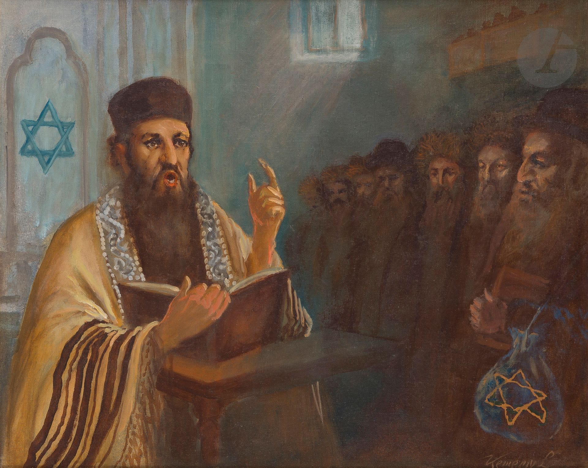 °Lazlo KEMENY (1901- ?)
Sermon du rabbin
Hongrie, vers 1940.
Huile sur panneau.
Signée en bas à droite.
53 x 67 cm







Mots clés :
judaïca, juif, juive, hébreux, rabbins, jewish, torah, hebrew, hebraica, judaisme, synagogue, sionisme, pessah, pessach, haggada, haggadah, hagada, hagadah, passover, menora, menorah, hannuka, hannuca, hannoucca, hanouccah, torah, juden, israélite, Israël, antisemitism, antisémitisme, dreyfus, meguila, sepharade, sefarad, ketouba