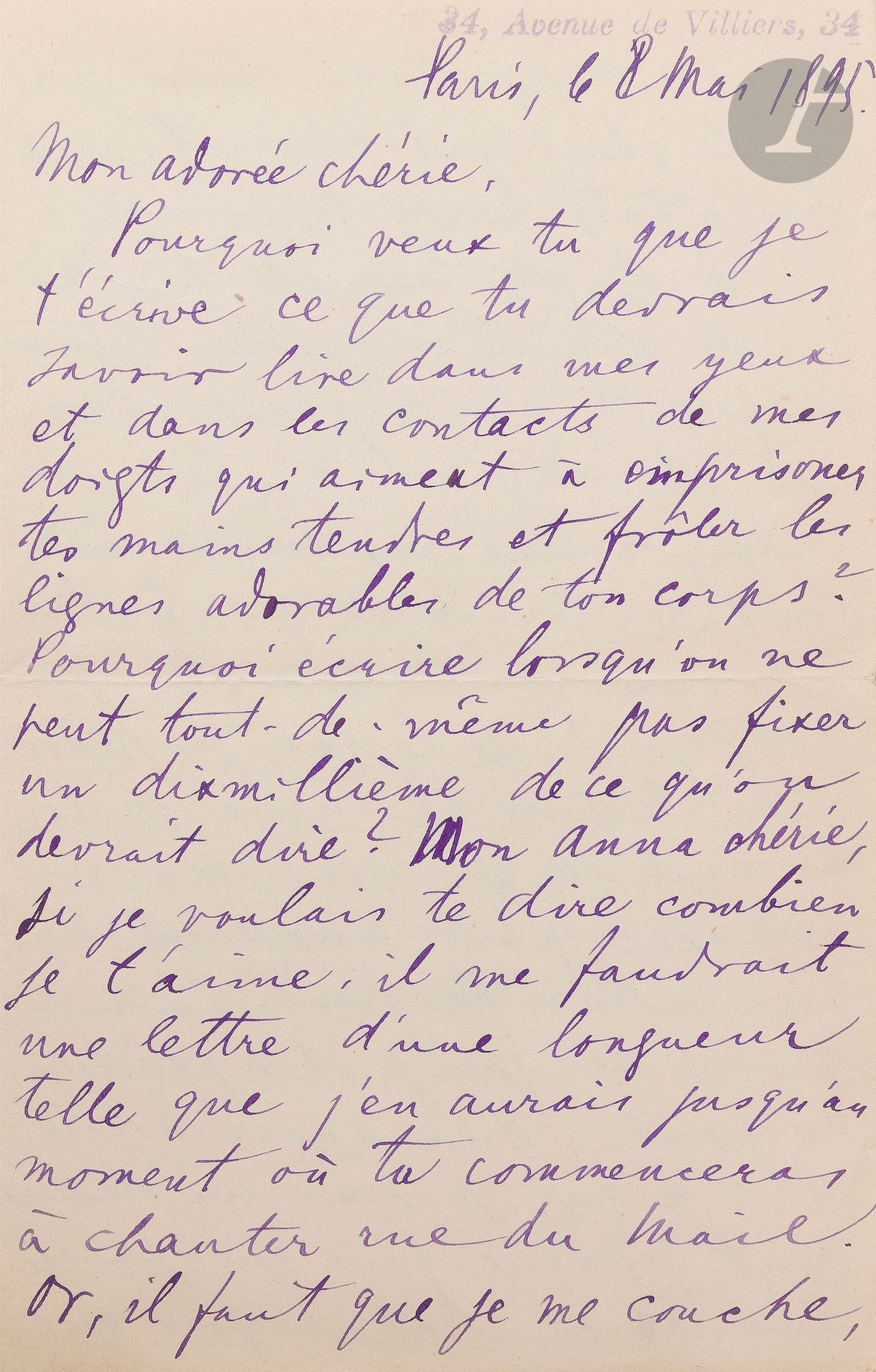 °[MANUSCRITS] Max NORDAU (1849-1923)
L.A.S. adressée à Anna Nordau.
Splendide lettre d’amour datée du 8 mai 1895, Paris, 34 avenue de Villiers.
4 pp. in-12 dont une vierge.
« Mon adorée chérie,
Pourquoi veux-tu que je t’écrive ce que tu devrais lire dans mes yeux… Les lettres ne valent rien. Un seul baiser sur tes beaux yeux… en dit plus que la plus éloquente prose épistolaire… ».







Mots clés :
judaïca, juif, juive, hébreux, rabbins, jewish, torah, hebrew, hebraica, judaisme, synagogue, sionisme, pessah, pessach, haggada, haggadah, hagada, hagadah, passover, menora, menorah, hannuka, hannuca, hannoucca, hanouccah, torah, juden, israélite, Israël, antisemitism, antisémitisme, dreyfus, meguila, sepharade, sefarad, ketouba