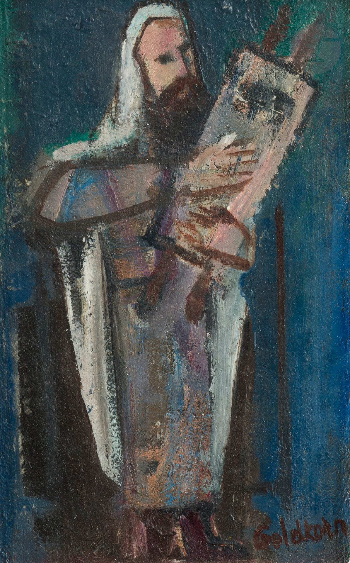 Georges GOLDKORN (1905-1977) 
Rabbin à la Torah 
Huile sur carton.
Signée en bas à droite.
17,5 x 11,5 cm 
Cadre.
Provenance : ancienne collection Mendel Mann







Mots clés :
judaïca, juif, juive, hébreux, rabbins, jewish, torah, hebrew, hebraica, judaisme, synagogue, sionisme, pessah, pessach, haggada, haggadah, hagada, hagadah, passover, menora, menorah, hannuka, hannuca, hannoucca, hanouccah, torah, juden, israélite, Israël, antisemitism, antisémitisme, dreyfus, meguila, sepharade, sefarad, ketouba