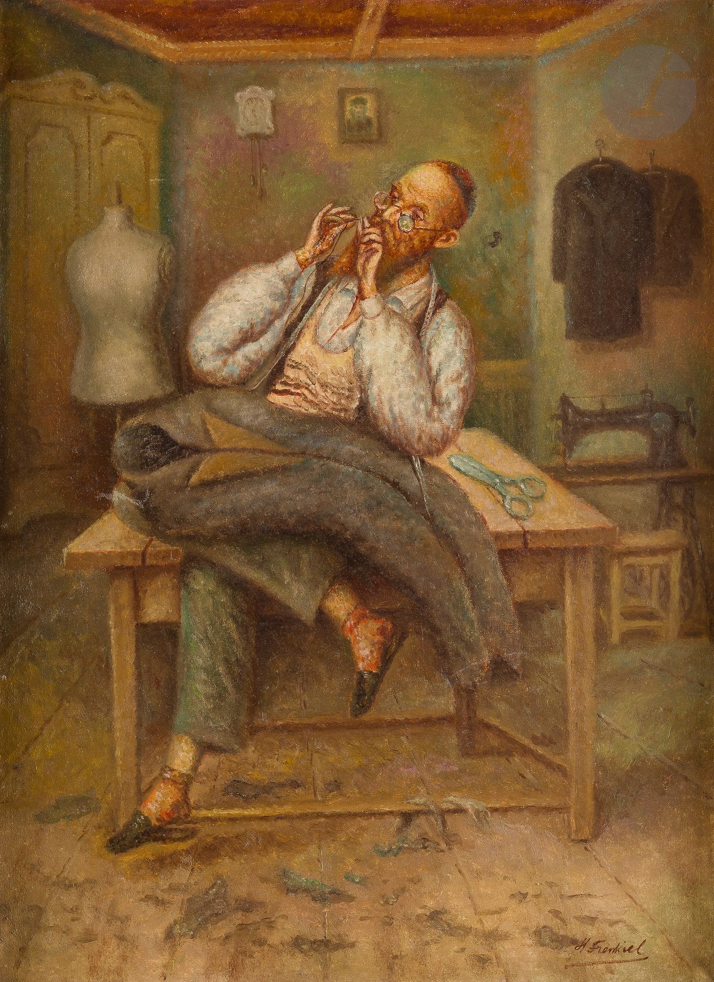 Helena FRENKIEL (1900-1942)
The Tailor
Oil on canvas.
Signed lower right. 
73 x 54 cm
Framed.







Keywords:
judaica, jew, jewish, hebrew, rabbis, jewish, torah, hebrew, hebraica, judaism, synagogue, zionism, pessah, pessach, haggada, haggadah, hagada, hagadah, passover, menora, menorah, hannuka, hannuca, hannucca, hanouccah, torah, juden, israélite, Israël, antisemitism, antisémitisme, dreyfus, meguila, sepharade, sefarad, ketouba