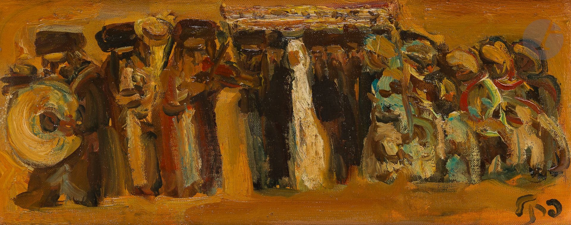 °Yitzhak FRENKEL-FRENEL (1899-1981)
Wedding and Klezmer
Oil on panel.
Signed lower right.
21 x 49 cm







Keywords:
judaica, jew, jewish, hebrew, rabbis, jewish, torah, hebrew, hebraica, judaism, synagogue, zionism, pessah, pessach, haggada, haggadah, hagada, hagadah, passover, menora, menorah, hannuka, hannuca, hannucca, hanouccah, torah, juden, israélite, Israël, antisemitism, antisémitisme, dreyfus, meguila, sepharade, sefarad, ketouba
