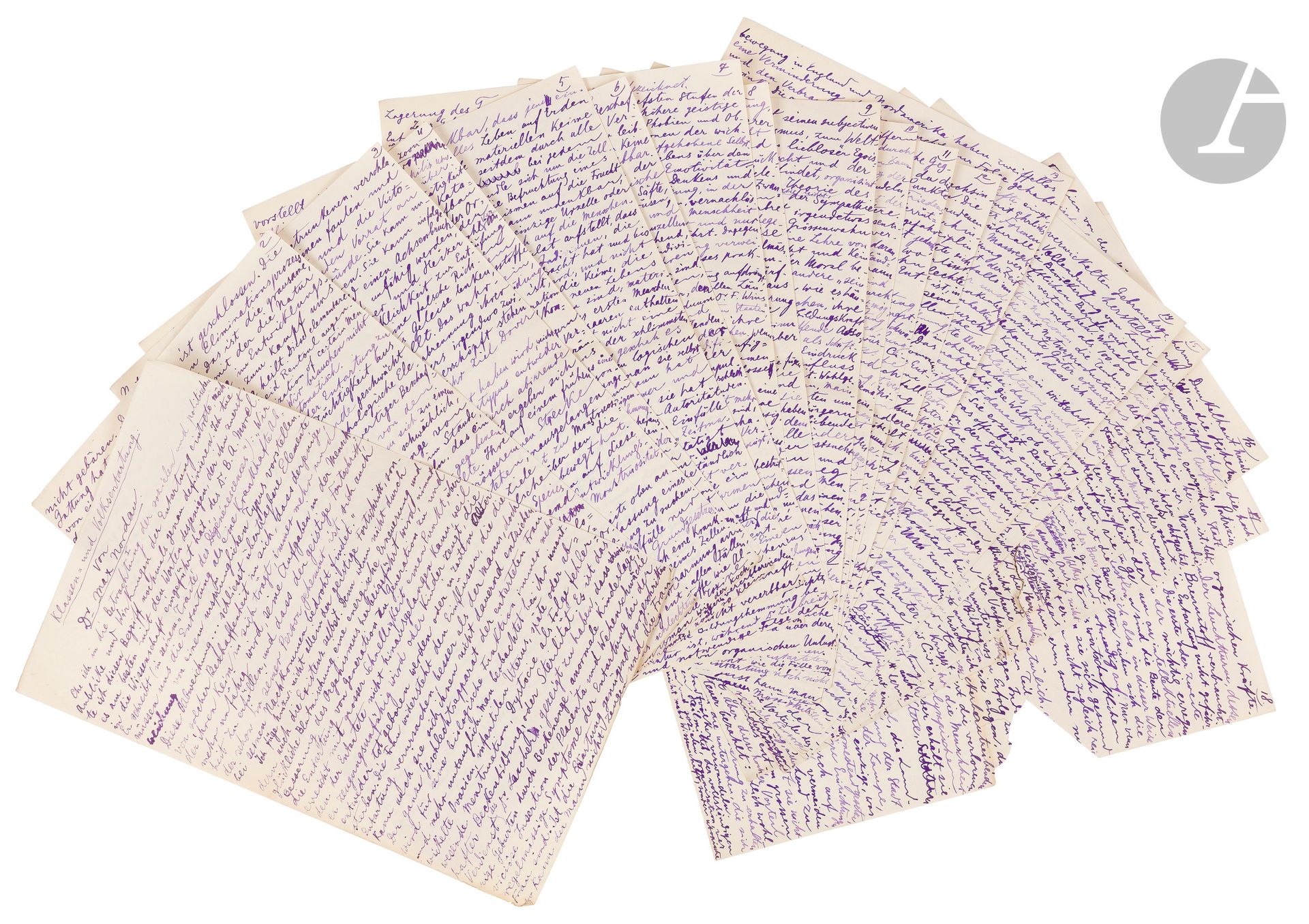 °[MANUSCRIT - NORDAU] Max NORDAU (1849-1923)
Klassen und Volksentartung 
Manuscrit autographe en allemand titré et signé 
18 pp. numérotées, 21 x 13,5 cm, 3 pages.
Légèrement déchirées avec perte de quelques lettres.







Mots clés :
judaïca, juif, juive, hébreux, rabbins, jewish, torah, hebrew, hebraica, judaisme, synagogue, sionisme, pessah, pessach, haggada, haggadah, hagada, hagadah, passover, menora, menorah, hannuka, hannuca, hannoucca, hanouccah, torah, juden, israélite, Israël, antisemitism, antisémitisme, dreyfus, meguila, sepharade, sefarad, ketouba