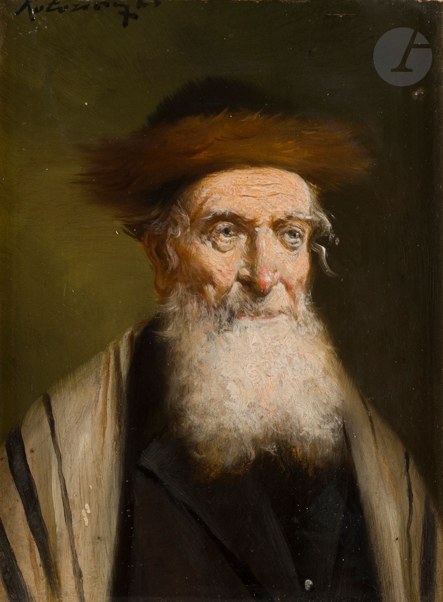 Lajos KOLOZSVARY (1871-1937)
Jew with tallit
Oil on panel.
Signed upper left.
Small paint chips in the frame.
21 x 16 cm







Keywords:
judaica, jew, jewish, hebrew, rabbis, jewish, torah, hebrew, hebraica, judaism, synagogue, zionism, pessah, pessach, haggada, haggadah, hagada, hagadah, passover, menora, menorah, hannuka, hannuca, hannucca, hanouccah, torah, juden, israélite, Israël, antisemitism, antisémitisme, dreyfus, meguila, sepharade, sefarad, ketouba