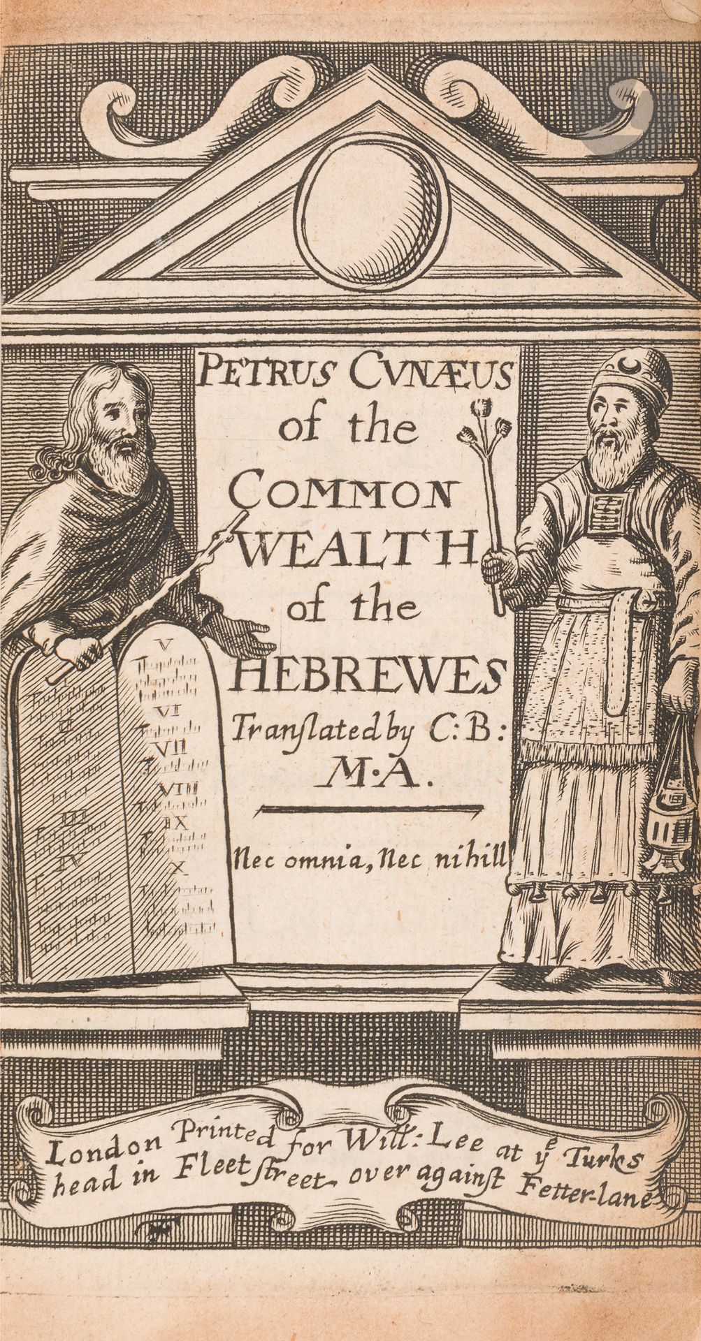 °Petrus CUNAEUS, Petrus Cunæus of the common-wealth of the Hebrews. London, Printed by T.W. for William Lee, 1653.
In-12, reliure veau en état d’usage, un plat restauré.







Mots clés :
judaïca, juif, juive, hébreux, rabbins, jewish, torah, hebrew, hebraica, judaisme, synagogue, sionisme, pessah, pessach, haggada, haggadah, hagada, hagadah, passover, menora, menorah, hannuka, hannuca, hannoucca, hanouccah, torah, juden, israélite, Israël, antisemitism, antisémitisme, dreyfus, meguila, sepharade, sefarad, ketouba