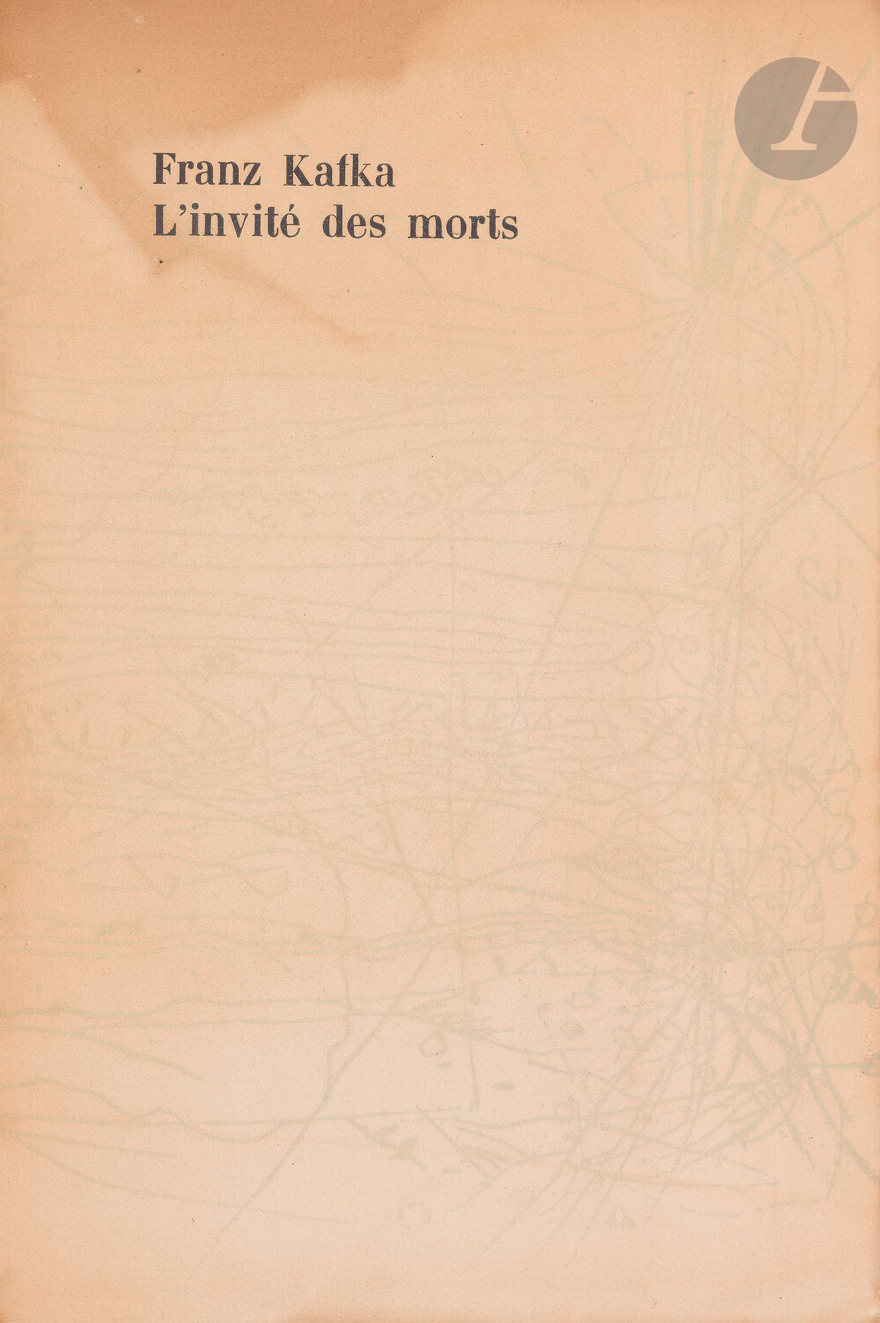 °[WOLS] KAFKA (Franz), L’Invité des morts. Dans notre synagogue. L’Épée. Lampes neuves. Textes traduits par Marthe Robert.
Paris : Presses du livre français, [1948]. In-8, 256 x 165 : 28 pp., (2 ff.), 4 planches, couverture illustrée. Broché, couverture rempliée.
Première édition, tirée à 270 exemplaires, de la traduction française de ces textes de Franz Kafka.
Un des 250 exemplaires numérotés sur papier de Montval, celui-ci faisant partie des cents exemplaires sur ce papier à contenir quatre très belles pointes sèches hors texte non signées du peintre et illustrateur d’origine allemande WOLS (1913-1951).
Dos et bords de la couverture brunis.







Mots clés :
judaïca, juif, juive, hébreux, rabbins, jewish, torah, hebrew, hebraica, judaisme, synagogue, sionisme, pessah, pessach, haggada, haggadah, hagada, hagadah, passover, menora, menorah, hannuka, hannuca, hannoucca, hanouccah, torah, juden, israélite, Israël, antisemitism, antisémitisme, dreyfus, meguila, sepharade, sefarad, ketouba