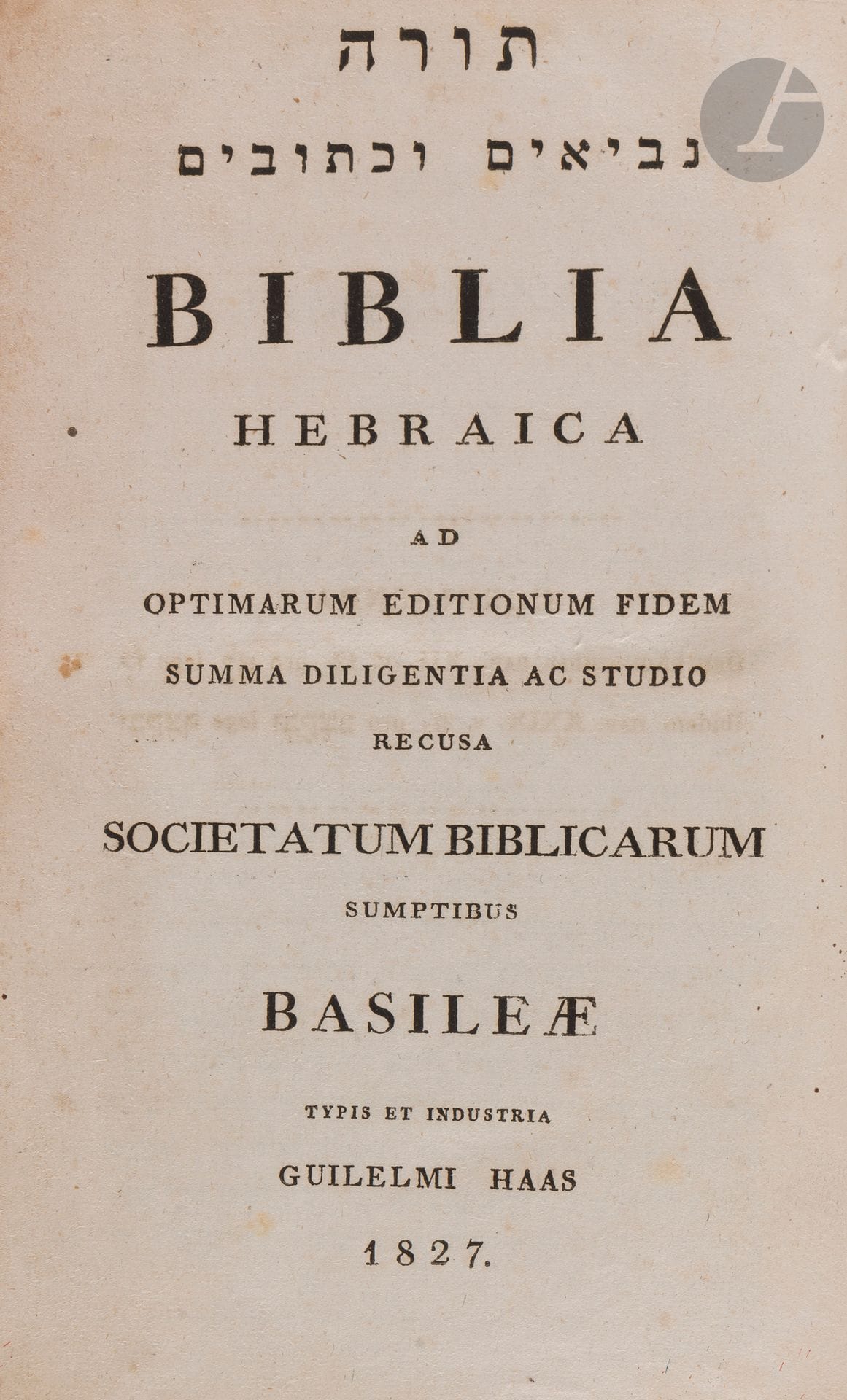 [BIBLE HÉBRAÏQUE] Biblia Hebraica. Bâle, Haas, 1827.
Fort in-4, bible bilingue en hébreu accompagnée de sa traduction en yiddish. 
Reliure pleine basane en état d’usage.
Rousseurs, une dizaine de pages sont annotées au crayon.







Mots clés :
judaïca, juif, juive, hébreux, rabbins, jewish, torah, hebrew, hebraica, judaisme, synagogue, sionisme, pessah, pessach, haggada, haggadah, hagada, hagadah, passover, menora, menorah, hannuka, hannuca, hannoucca, hanouccah, torah, juden, israélite, Israël, antisemitism, antisémitisme, dreyfus, meguila, sepharade, sefarad, ketouba