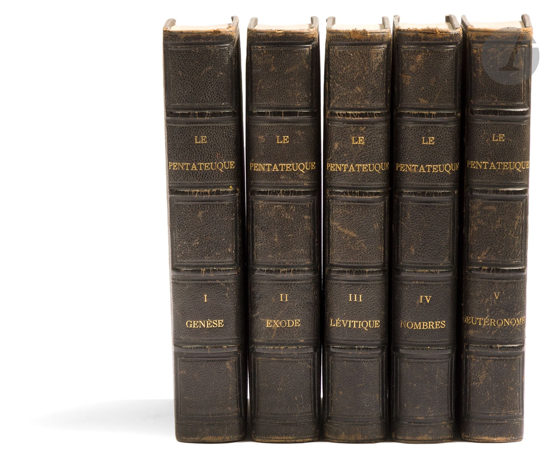 BIBLE] Lazarus WOGUE. Le Pentateuque ou les 5 livres de Moïse, nouvelle traduction avec le texte hébreu ponctué et accentué d'après les meilleures éditions. Paris, E. Durlacher, 1860-69.
5 volumes in-4. Half-leather binding. Spine ribbed.
Apart from some foxing, fine condition.
Probably the most important translation of the Pentateuch in the 19th century. Rabbi Wogue's notes, which include explanatory, grammatical and literary notes, remain essential to the understanding and analysis of the biblical text.







Keywords:
judaica, jew, jewish, hebrew, rabbis, jewish, torah, hebrew, hebraica, judaism, synagogue, zionism, pessah, pessach, haggada, haggadah, hagada, hagadah, passover, menora, menorah, hannuka, hannuca, hannucca, hanouccah, torah, juden, israélite, Israël, antisemitism, antisémitisme, dreyfus, meguila, sepharade, sefarad, ketouba