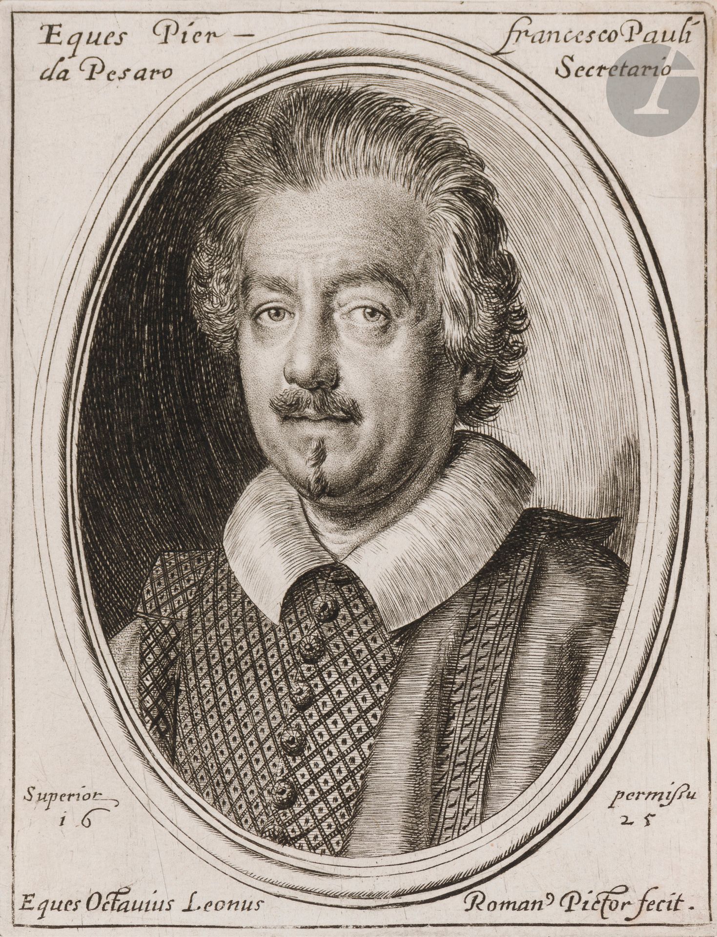 *Ottavio Leoni (1578-1630)
Portrait de Ludovico Leoni, peintre ; Portrait de Pierfrancesco Pauli. 1625. Eau-forte et pointe sèche. 110 x 140 et 110 x 145. Bartsch 28 et 32. Très belles épreuves sur vergé, la 1re avec marges étroites, la 2e rognée sur le coup de planche, avec petites épidermures aux bords au verso. Ex-coll. Roger Passeron (Lugt 4096). Ens. 2 p.