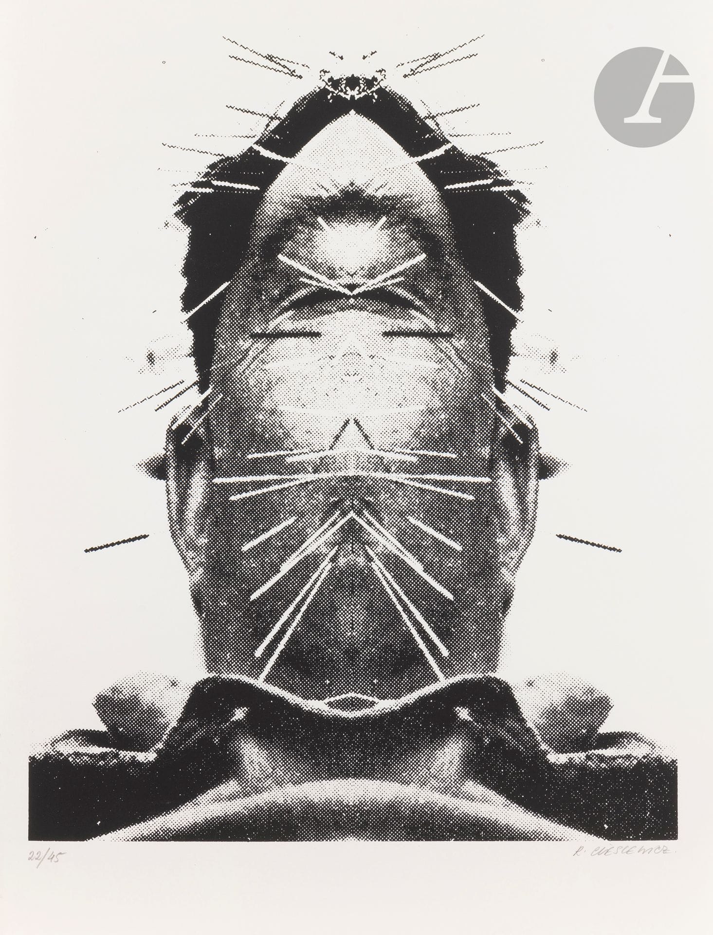Roman Cieślewicz (polonais, 1930-1996)
Acupuncture. Vers 1978. Sérigraphie. La feuille: 500 x 650 mm. Très belle épreuve sur vélin blanc, numérotée et signée au crayon. Toutes marges. Tirage à 45 épreuves. 
Provenance: collection Lilette Berger, veuve de Sam Szafran (1934-2019), Malakoff.