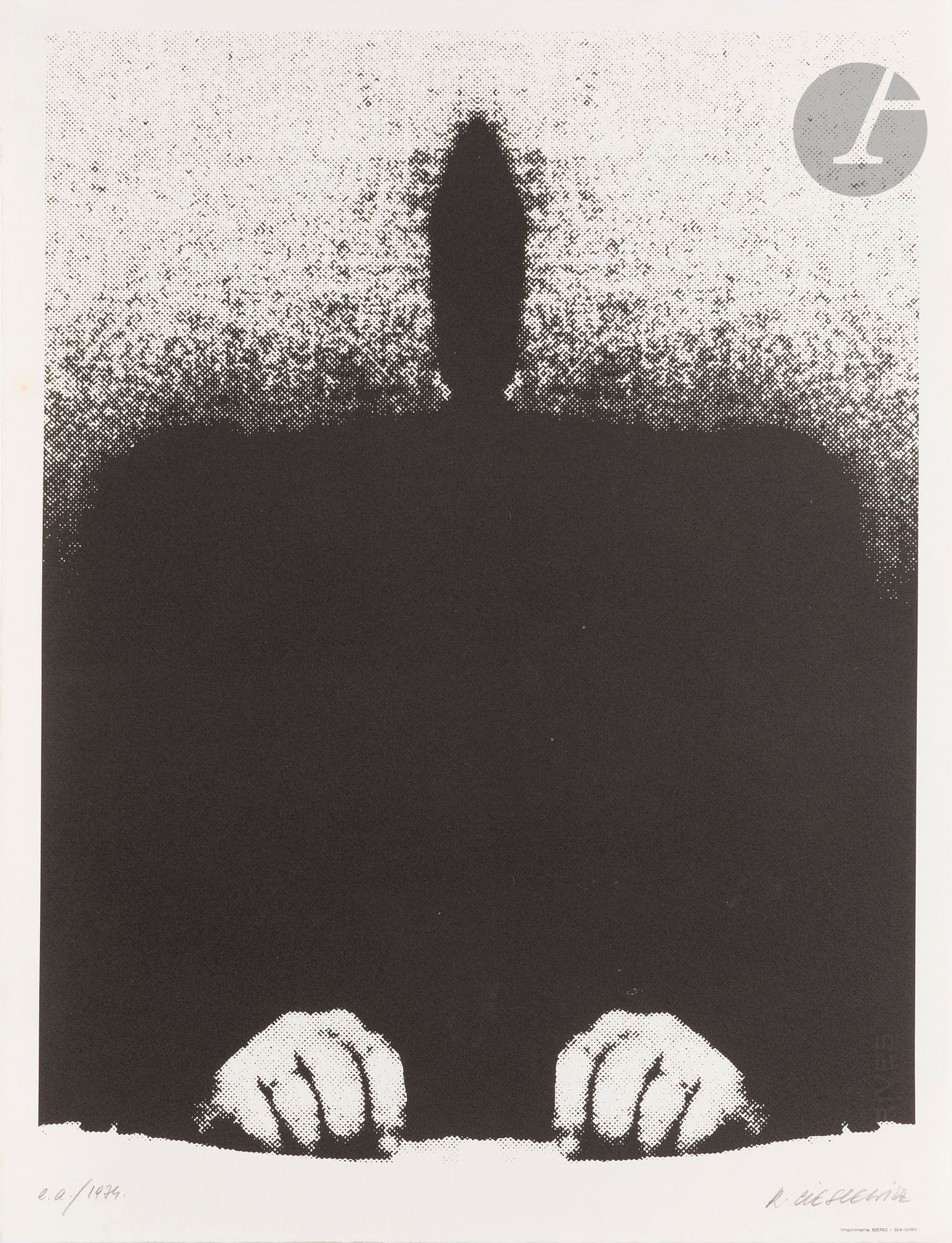 Roman Cieślewicz (Polish, 1930-1996) The Two Hands. 1974. Silkscreen (Imprimerie Berg, Ivry). Sheet size: 500 x 650 mm. Very fine proof on white vellum, justified "e.a.", dated and signed in pencil. Full margins. Edition of 45 proofs. Provenance: collection of Lilette Berger, widow of Sam Szafran (1934-2019), Malakoff.