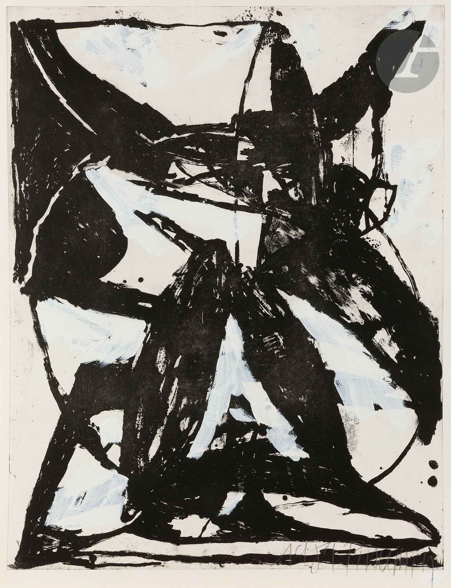 Jean-Pierre Pincemin (1944-2005) Untitled. 1984. Aquatint with sugar and white gouache highlights. The sheet: 498 x 650 mm. Very fine proof on white vellum, numbered, dated and signed in pencil. Full margins. Edition of 50 proofs.