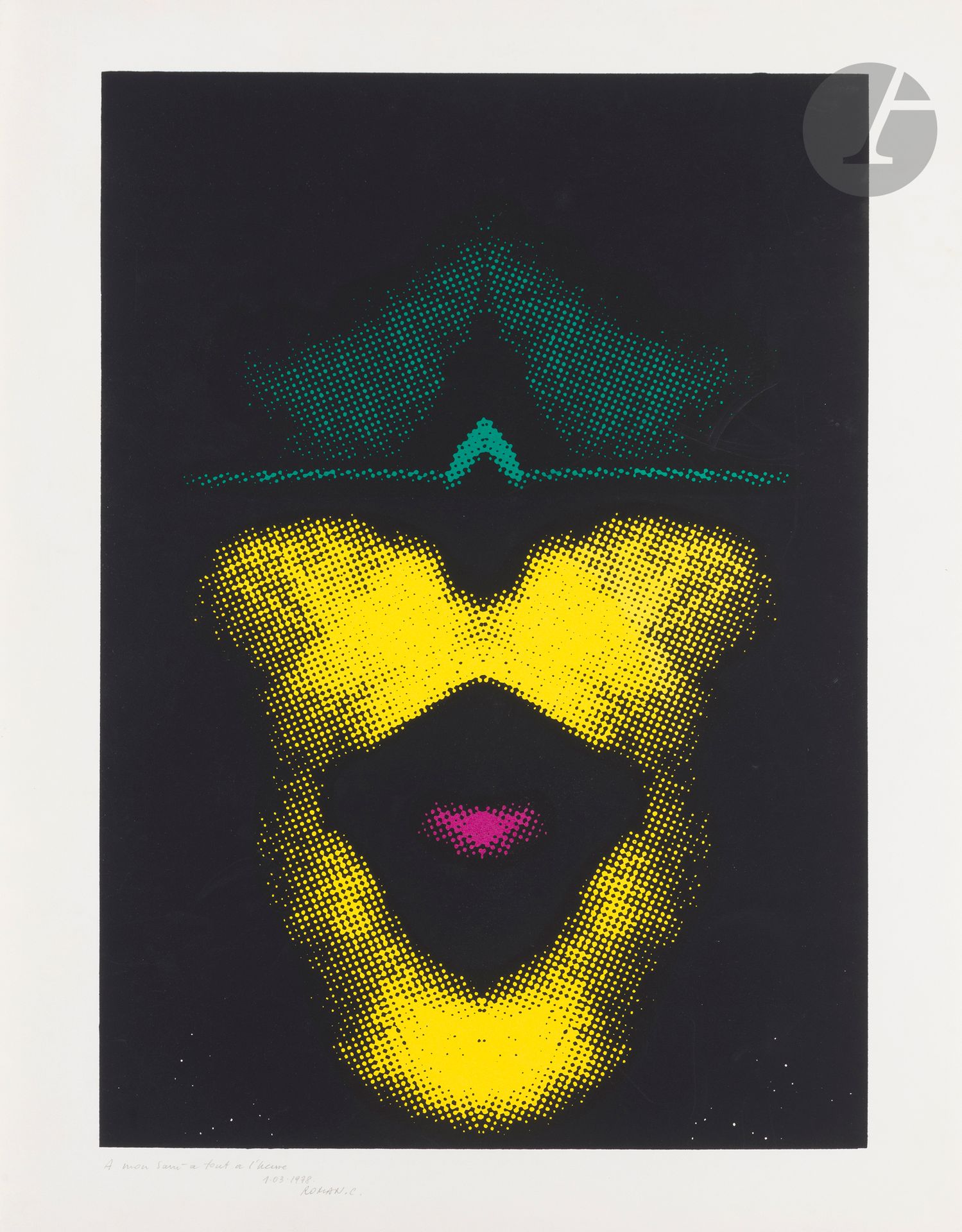 Roman Cieślewicz (polonais, 1930-1996)
Bouche rose. Vers 1980. Sérigraphie en couleurs. La feuille: 500 x 650 mm. Très belle épreuve sur vélin blanc, dédicacée «A mon Sam à tout à l’heure / 1.03.1978 / Roman C.». Toutes marges.
Provenance: collection Lilette Berger, veuve de Sam Szafran (1934-2019), Malakoff.