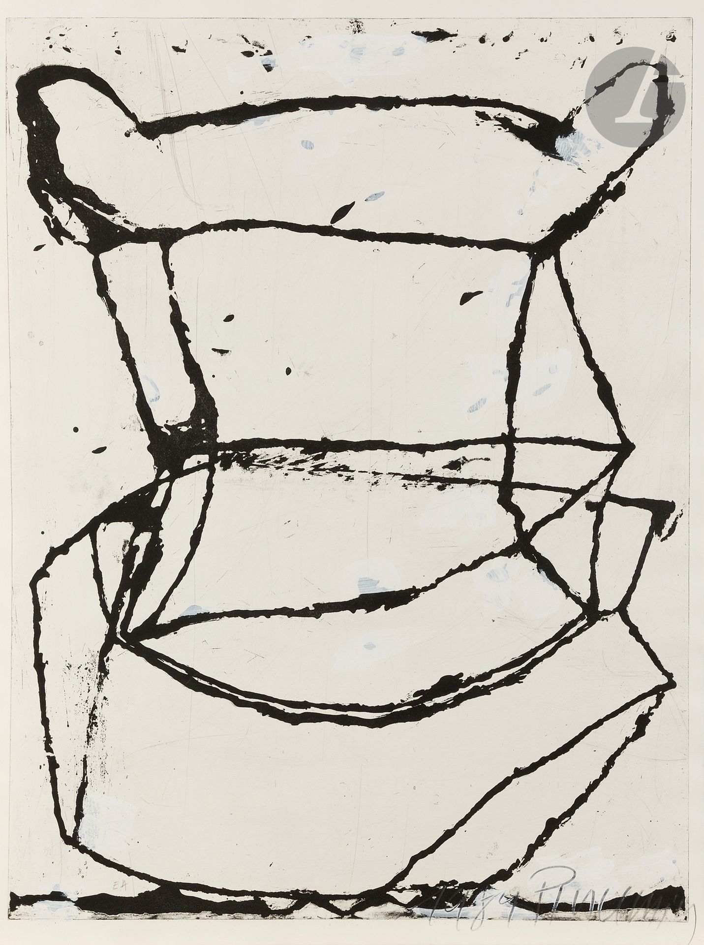 Jean-Pierre Pincemin (1944-2005) Untitled. 1984. Aquatint with sugar and white gouache highlights. The sheet: 498 x 650 mm. Very fine proof on white vellum, justified "EA", dated and signed in pencil. Full margins. Edition of 30 proofs in 1999. C. Putman ed.