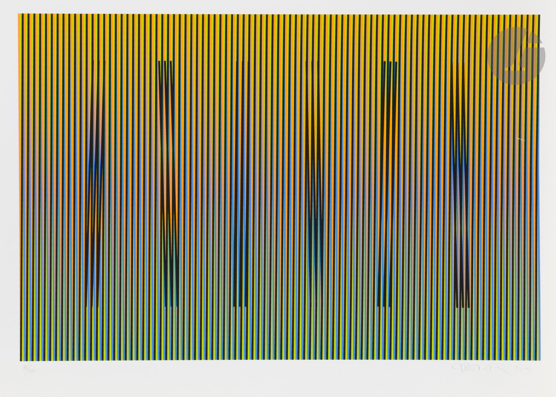Carlos Cruz-Diez (Venezuelan, 1923-2019) Chromatic induction. 2014. Digital print. Sheet: 590 x 420 mm. Perfect proof on strong white vellum, numbered, signed and dated in pencil. Fine, short scratch to the right in the subject. Full margins. Edition of 100 proofs.