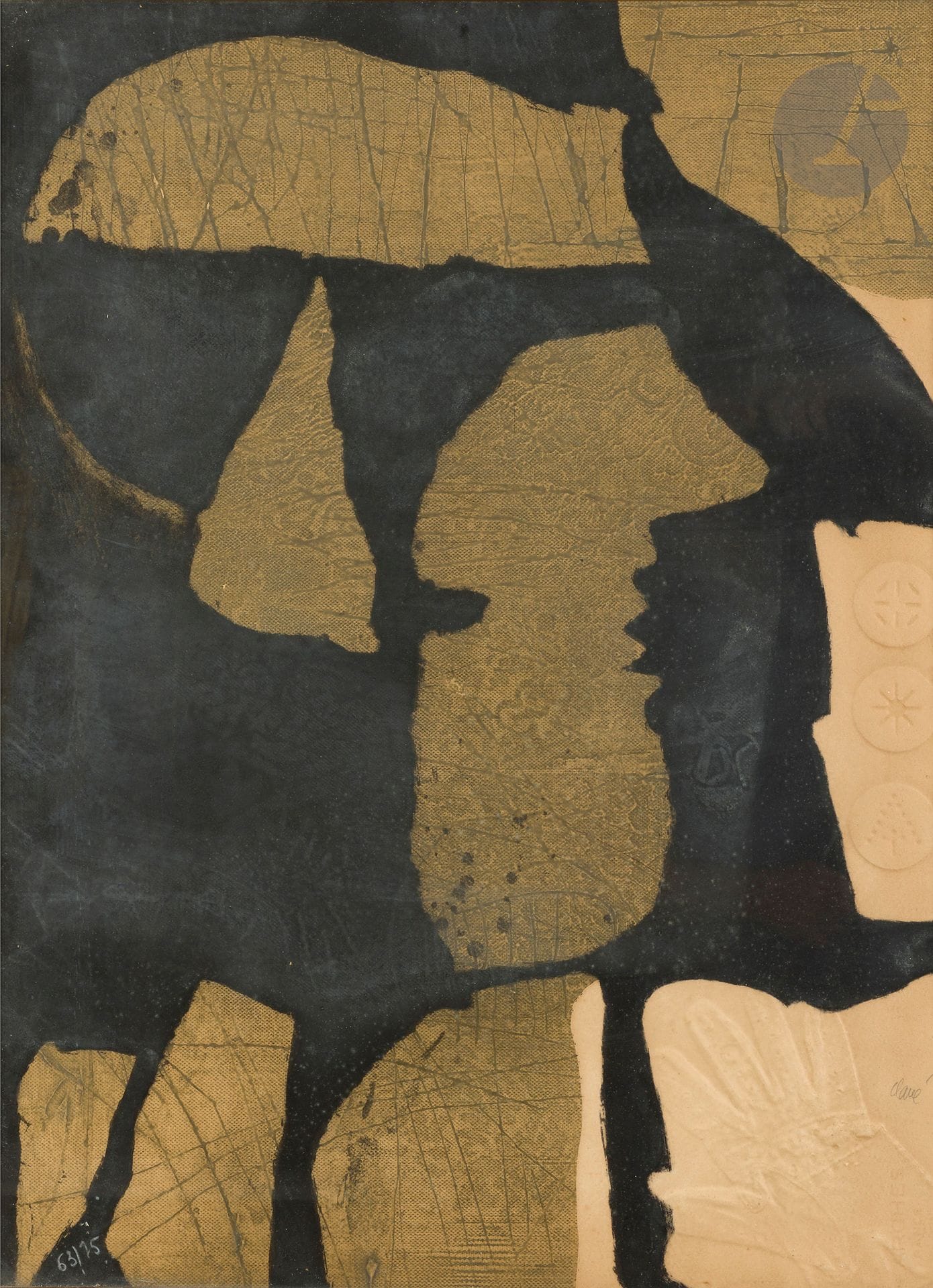 Antoni Clavé (1913-2005)
L’Homme au gant. 1971. Gravure au carborundum. À vue : 550 x 750 mm. Cat. Archives Clavé298. Impression en couleurs. Très belle épreuve sur vélin, numérotée et signée au crayon, légèrement insolée. Toutes marges. Tirage à 75 épreuves. Vision Nouvelle éd. Cadre (non examinée hors du cadre).