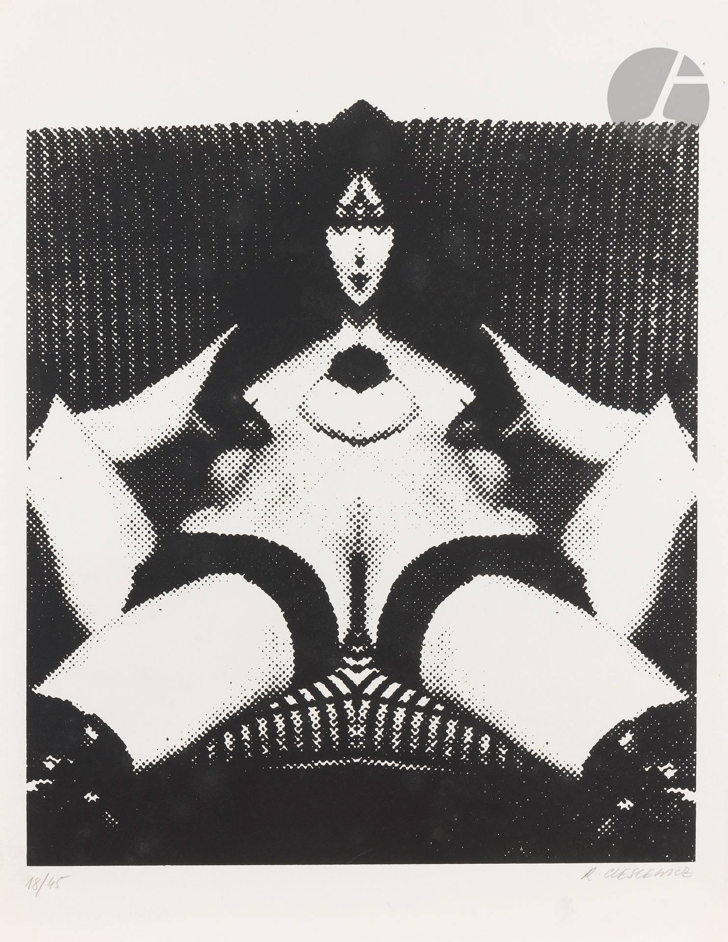 Roman Cieślewicz (polonais, 1930-1996)
Nu au divan. Vers 1978. Sérigraphie. La feuille: 500 x 650 mm. Très belle épreuve sur vélin blanc, numérotée et signée au crayon. Toutes marges. Tirage à 45 épreuves. 
Provenance: collection Lilette Berger, veuve de Sam Szafran (1934-2019), Malakoff.