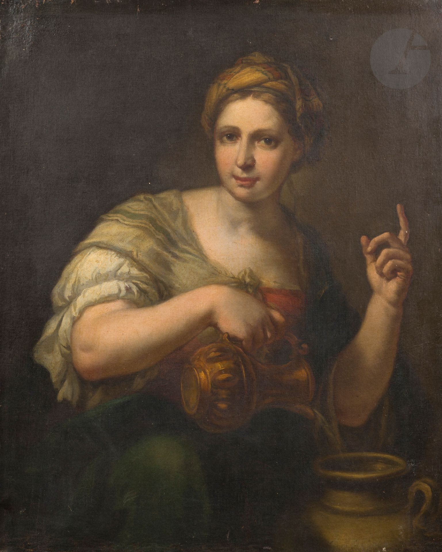 *École de BERGAME du XVIIIe siècle
Portrait de femme à la cruche
Toile
(Restaurations anciennes)
104 x 84 cm