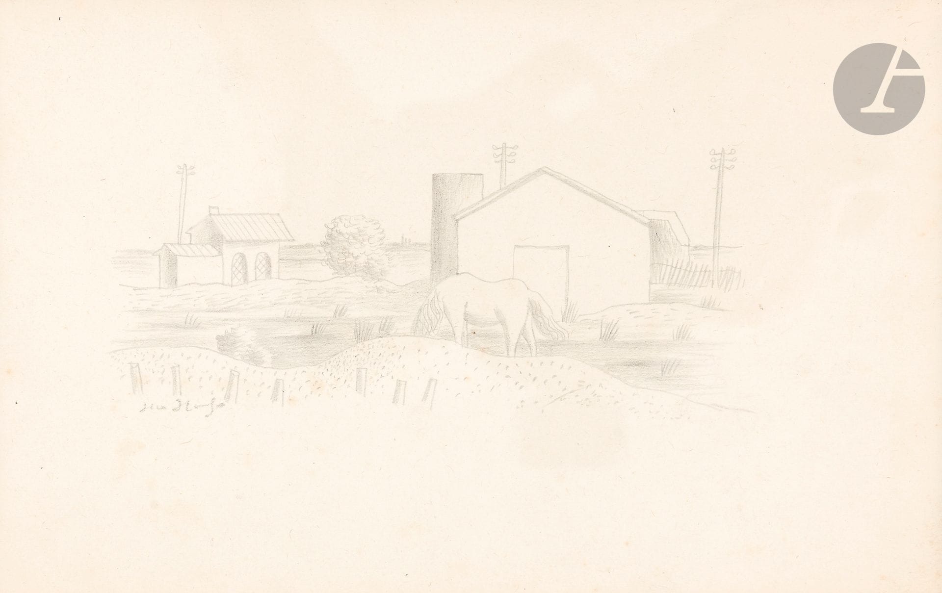 Jean HUGO (1894-1984)
Paysage de Camargue au cheval, vers 1930
Mine de plomb.
Signée en bas à gauche.
12,5 x 20 cm
