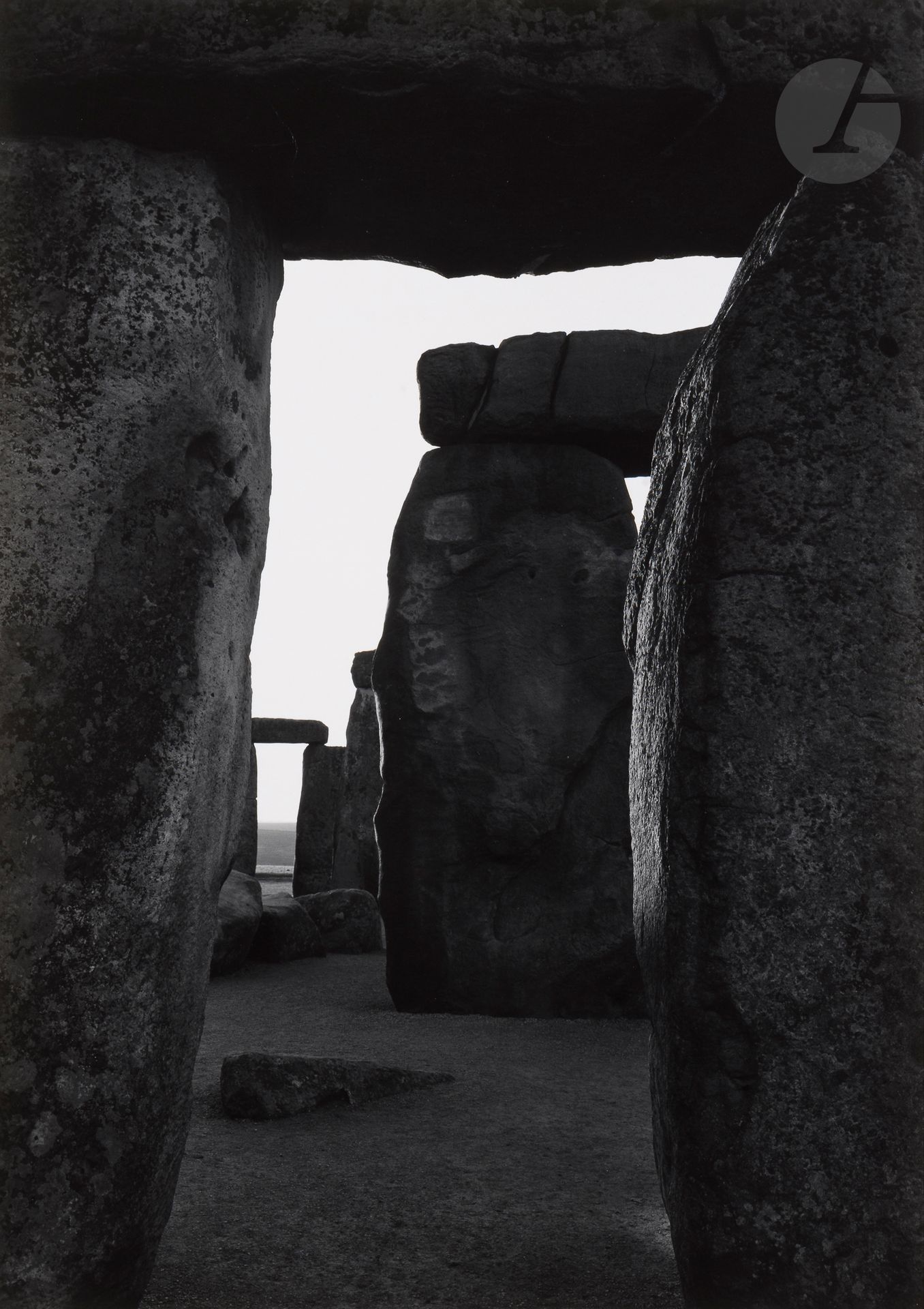 Paul Caponigro (1932) 
Stonehenge, 1970. 
Silver print (c. 1980), signed, titled, dated and dedicated to Yolande and Lucien Clergue "For Yolande + Lucien" in pencil on verso. 
Image: 49.3 x 34.8 cm - Sheet: 50.5 x 38.5 cm
