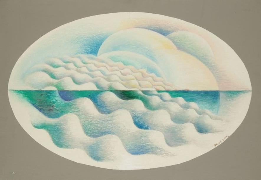 Mino DELLE SITE (1914-1996)
Vue du hublot, 1975. Huile sur toile. Signée en bas à droite. Titrée au dos. 47 x 67 cm Expositions: 1987 Rome, «Mino Delle Site Aeropittura futuriste», Galerie des Augustins 1989 Lecce, Musée provincial, Mino Delle Site, Aeropittura et au-delà, depuis 1930 1997 Rome, Rétrospective Mino Delle Site, Association Athenaeum N.A.E. 1997 Naples, «Vola Napoli» - Palais Reale 2003 Rome, Mino Delle Site, Aeropittura futuriste, Galerie d?Europe 2005 Cavallino, le couvent de Saint Dominique, sentiers... L?évolution picturale de Mino Delle Site 2005 Salerno, Galerie d?art provinciale, L?évolution picturale de Mino Delle Site 2006 Turin, Galerie Narciso, Mino Delle Site