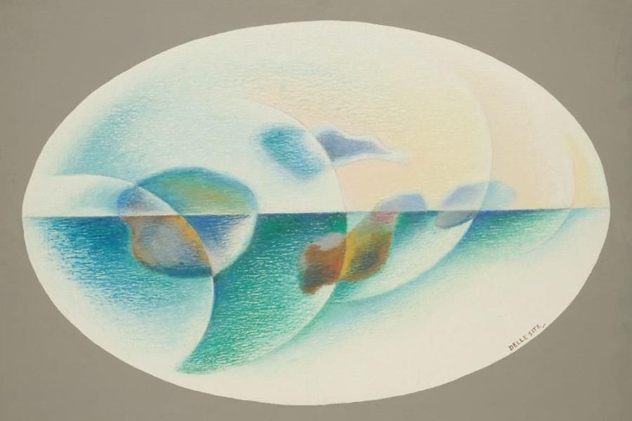 Mino DELLE SITE (1914-1996)
Joie entre ciel et mer, 1975. Huile sur toile. Signée en bas à droite. Titrée au dos. 47 x 67 cm Expositions: 1981 Gallipoli, «Les nouvelles lignes directrices» 1987 Rome, «Mino Delle Site Aeropittura futuriste», Galerie des Augustins 1989 Lecce, Musée provincial, Mino Delle Site, Aeropittura et au-delà, depuis 1930 1997 Rome, Rétrospective Mino Delle Site, Association Athenaeum N.A.E. 2003 Rome, Mino Delle Site, Aeropittura futuriste, Galerie d?Europe 2005 Cavallino, le couvent de Saint Dominique, sentiers... L?évolution picturale de Mino Delle Site 2005 Salerno, Galerie d?art provinciale, L?évolution picturale de Mino Delle Site 2006 Turin, Galerie Narciso, Mino Delle Site