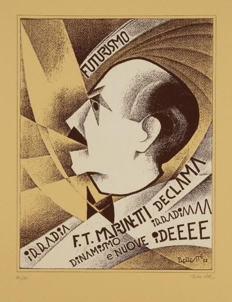 Mino DELLE SITE (1914-1996)
Futurisme, portrait de Marinetti, [1932]. Lithographie. Signée en bas à droite. Numérotée sur 120. 70 x 50 cm Expositions: 1984 Modène, Galerie des abysses, Mino Delle Site, Aeropittura des années 30 1997 Rome, Rétrospective Mino Delle Site, Association Athenaeum N.A.E. 2000 Rome, Galerie Solarte «Mino Delle Site, les racines de l?aeropittura 1930 -1937», reproduit page 90 du catalogue 2005 Bari, Exposition personnelle, Galerie La Panchetta