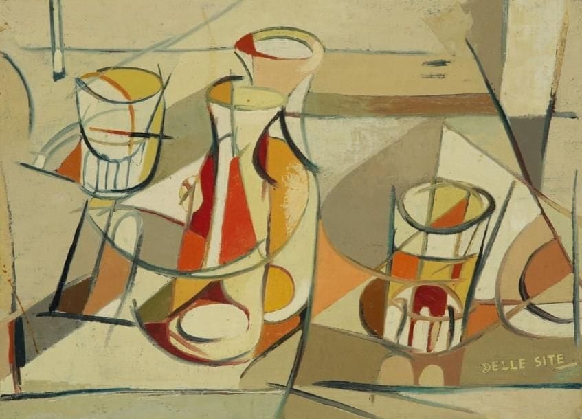 Mino DELLE SITE (1914-1996)
Taverne, 1957. Huile sur carton. Signée en bas à droite. Titrée au dos. 24 x 33 cm Expositions: 1989 Lecce, Musée provincial, Mino Delle Site, Aeropittura et au-delà, depuis 1930, reproduit page 79 du catalogue 1997 Rome, Rétrospective Mino Delle Site, Association Athenaeum N.A.E. 2005 Bari, Exposition personnelle, Galerie La Panchetta 2006 Rome, Mino Delle Site, Galerie Nationale d?Art Moderne - Musée Boncompagni Ludovisi 2006 Lecce, Musée provincial, Mino Delle Site (Dixième anniversaire de sa mort)