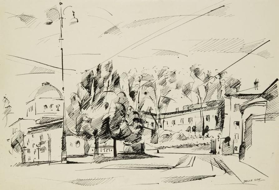 Mino DELLE SITE (1914-1996)
La Place, 1964. Dessin à l?encre. Signé en bas à droite. 22,5 x 32 cm