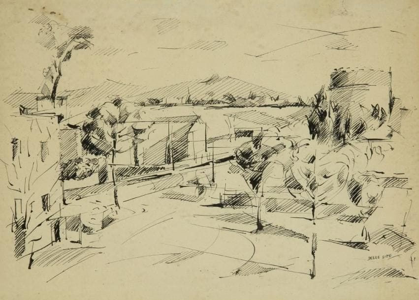 Mino DELLE SITE (1914-1996)
Paysage, vers 1965. Dessin à l?encre. Signé en bas à droite. 24 x 33 cm