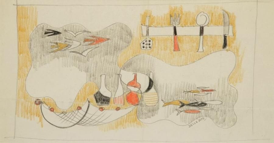 Mino DELLE SITE (1914-1996)
Le Pique-nique, 1967. Dessin au crayon. Signé en bas à droite. (Plis). 13,5 x 25,5 cm