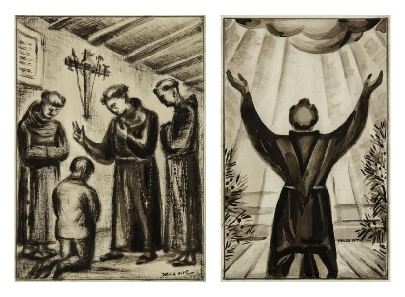 Mino DELLE SITE (1914-1996)
La Vie de Saint François, 1969. 5 dessins à l?encre et lavis. Signés en bas à droite. Formats divers