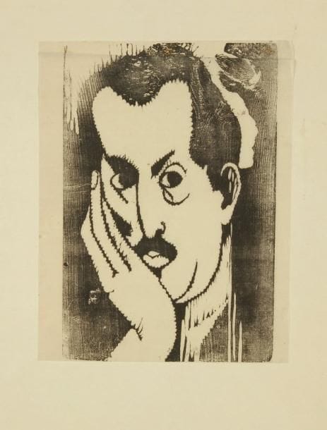 Chana ORLOFF (1888-1968)
Portrait de Jean Paulhan. 1919. Bois gravé. 178 x 270. Belle épreuve d'essai sur japon pelure, sans marges en tête et en pied. Traces de plis