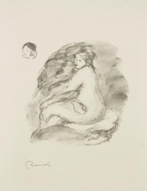 Pierre-Auguste RENOIR (1841-1919)
Étude de femme nue assise (variante). Pl. de la suite Douze Lithographies originales. 1904. Lithographie. 165 x 160. Delteil, Stella 43; Johnson 118-7. Très belle épreuve sur vélin crème, timbrée (Lugt 2137a). Trace claire d'oxydation à l'ouverture du montage. Petites rousseurs dans l'angle supérieur gauche. Toutes marges non ébarbées. A. Vollard éditeur. Ex-coll. Fritz Gross (Lugt non décrit)