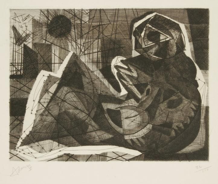 Henri-Georges Adam (1904-1967)
La Danaé. 1947. Burin. 340 x 263. Parfaite épreuve sur vélin, signée, datée et numérotée à la mine de plomb. Toutes marges. Tirage à 110 épreuves. Timbre sec: Société des Peintres- Graveurs (Lugt 1195a)