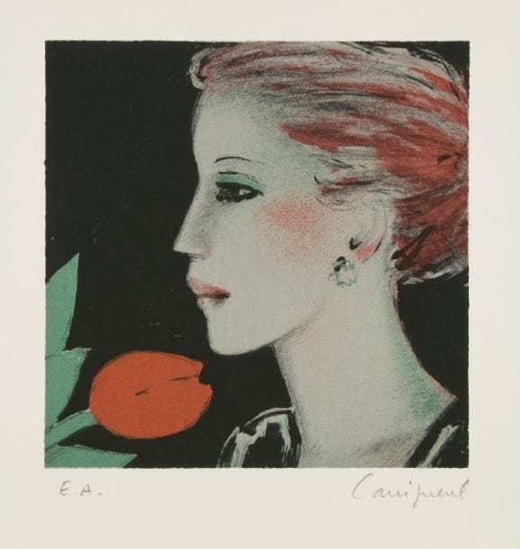 Jean-Pierre CASSIGNEUL (né en 1935)
Femme de profil à la tulipe rouge. Après 1988. Lithographie. 220 x 220. Impression en couleurs. Très belle épreuve sur vélin, justifiée «E.A.» et signée à la mine de plomb. Toutes marges