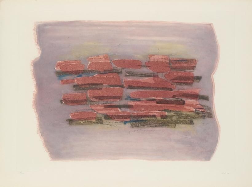 Jean FAUTRIER (1898-1964)
Paysage labouré. 1963. Eau-forte et aquatinte. 645 x 475. Mason 283. Très belle et fraîche épreuve sur vélin, numérotée et signée à la mine de plomb. Petites rousseurs le long du bord droit. Toutes marges. Tirage à 100 épreuves. Éd. Couturier