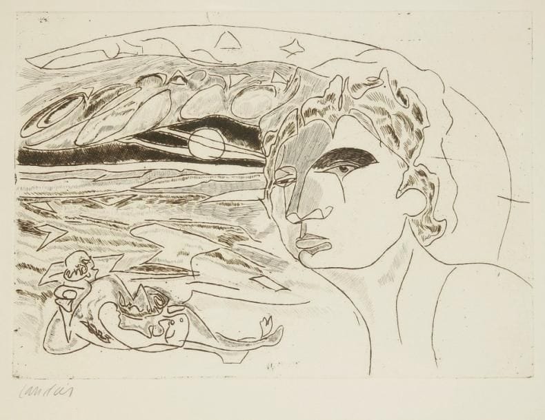 Henri Landier (né en 1935)
Terres inconnues. 1968. Eau-forte. 490 x 347. Très belle épreuve d'essai sur vélin fort, signée à la mine de plomb. Toutes marges. Cadre