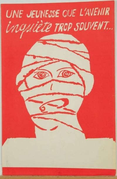 Mai 1968
Affiches. Un album, 325 x 490, contenant 32 reproductions d'affiches par Alechinsky, B. de Mandiargues, Costa, Cremonini-Gaudibert, Dufour-Butor, Effel, Milhaud, Ségui, Sempé, Tim, précédées d'un feuillet de texte par Jean Cassou. La dernière collée sur le 3e plat. Menus accidents. Tchou éd