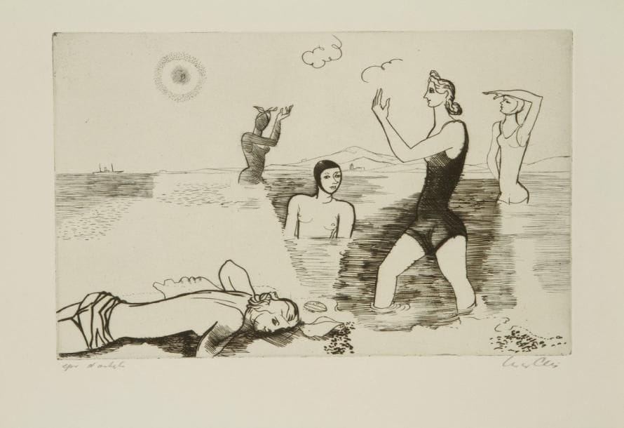 Yves ALIX (1890-1969)
Femme nue en buste; Femmes sur la plage. 1952. Eau-forte. Formats divers. Parfaites épreuves sur vergé azuré ou sur vélin, annotées «epr. d'artiste» et signées à la mine de plomb. Toutes marges. Tirage définitif à 50 épreuves. Éd. de La Jeune Gravure Contemporaine. Ens. 3 p