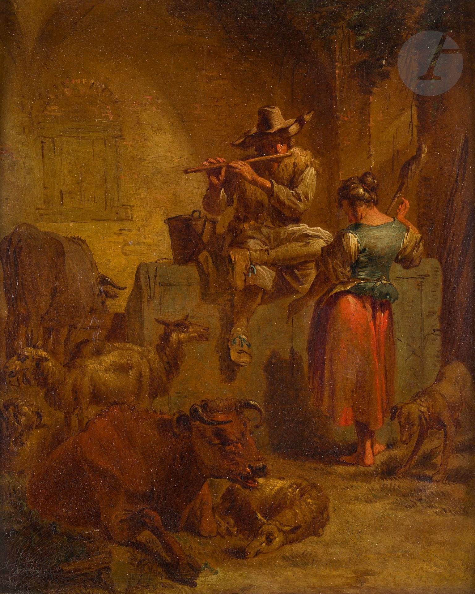 École ALLEMANDE du XVIIIe siècle
Couple de bergers musiciens
Panneau de chêne
26x20,5cm