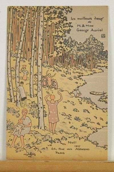 George Auriol (Jean-Georges Huyot, dit) (1863-1938)
Carte de voeux pour 1927 (Femmes dans les bois au bord de la mer). Lithographie. 117 x 178. Fields 381. Impression en couleurs. Très belle épreuve sur vélin fort