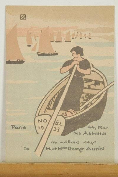George Auriol (Jean-Georges Huyot, dit) (1863-1938)
Carte de voeux pour 1933 (Femmes en barque). Lithographie. 119 x 171. Fields 387. Impression en couleurs. Très belle épreuve sur vélin fort